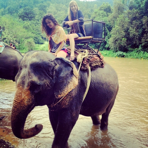 Lorraine Sturdevant on the back of an elephant