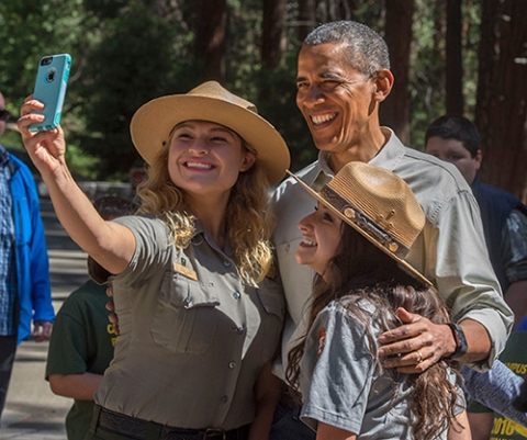 Rangers Jessica Rivas, left, and Alejandra Guzman got to take a selfie with the president.