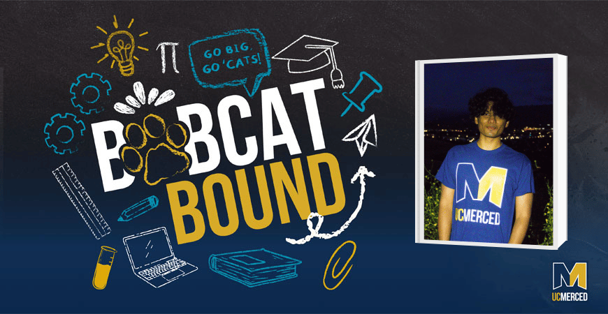 Bobcat Bound graphic with headshot of Shrihan Lakinana 
