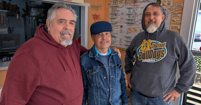UC Merced artists in residence Ruben Aguilera Sanchez, Frank Ayala and Abel Corchado 