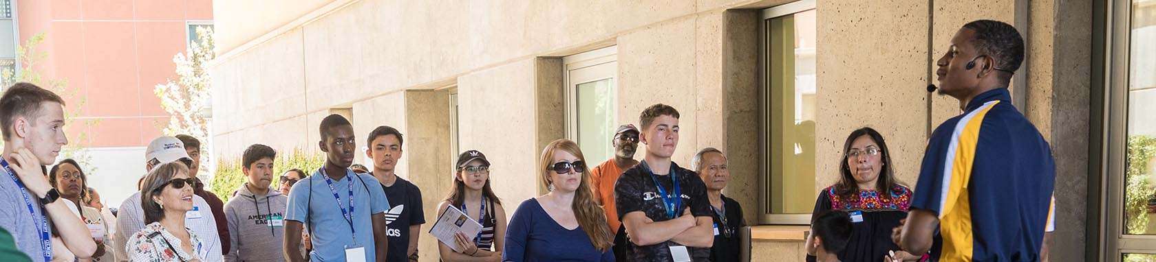 UC Merced liason giving a tour to potential students