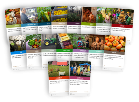 Alerts take the shape of product sales, donations, food gleaning events and more.