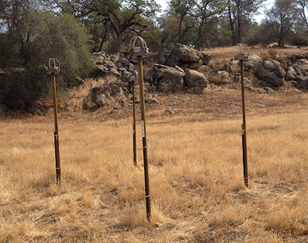 The cake pans were hung on poles to gather dust samples.