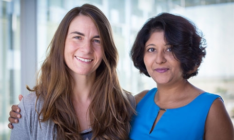 Professors Linda Hirst, left, and Sayantani Ghosh