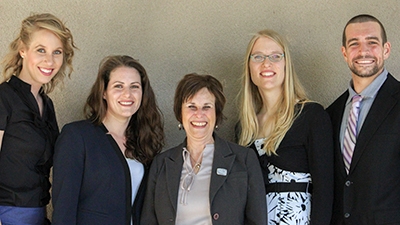 From left: Runner-up Melissa Ricketts, runner-up Kristen Valentine, Graduate Dean Marjorie Zatz, runner-up Christine Hoffman and champion Byran Fuhrmann.