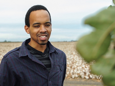 Grad student Lorenzo Booth is working on a water-footprinting project.