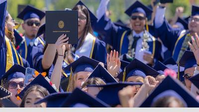 The 2023 spring commencement ceremony at UC Merced is shown.